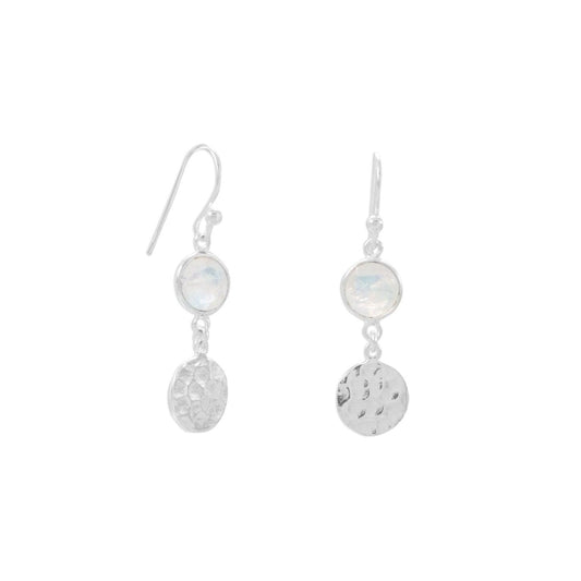Polished Hammered Disk Rainbow Moonstone French Wire Earrings freeshipping - Higher Class Elegance