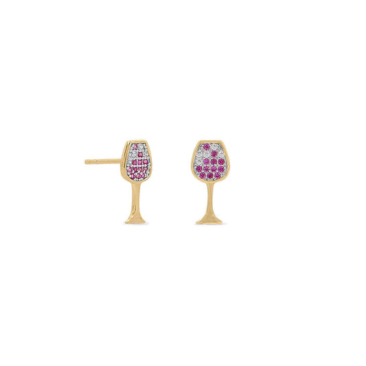 14 Karat Gold Plated CZ Red Wine Glass Stud Earrings freeshipping - Higher Class Elegance