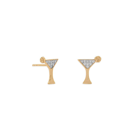 14 Karat Gold Plated CZ Martini Stud Earrings freeshipping - Higher Class Elegance