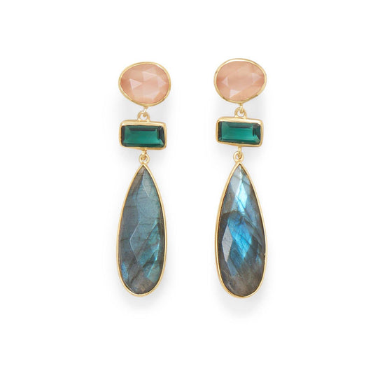 14 Karat Gold Plated Multi Stone Post Earrings freeshipping - Higher Class Elegance