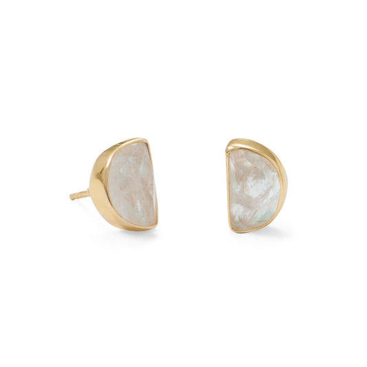 14 Karat Gold Plated Half Moon Rainbow Moonstone Post Earrings freeshipping - Higher Class Elegance