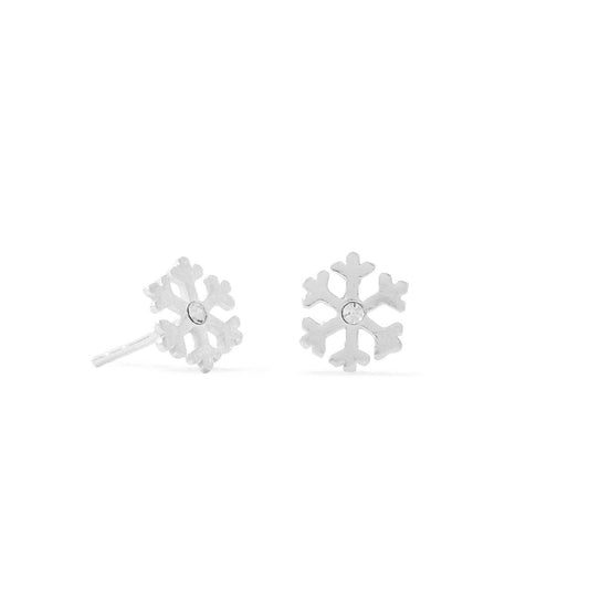 Polished Snowflake Stud Earrings with Crystal Center freeshipping - Higher Class Elegance