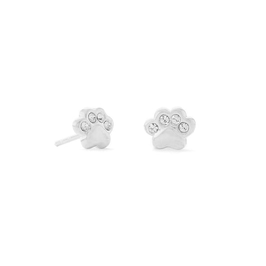 Polished Crystal Paw Print Stud Earrings freeshipping - Higher Class Elegance