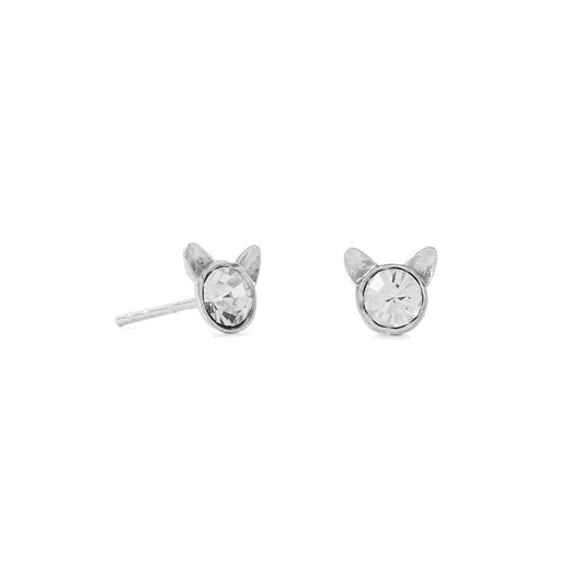 Tiny Polished Crystal Cat Face Stud Earrings freeshipping - Higher Class Elegance