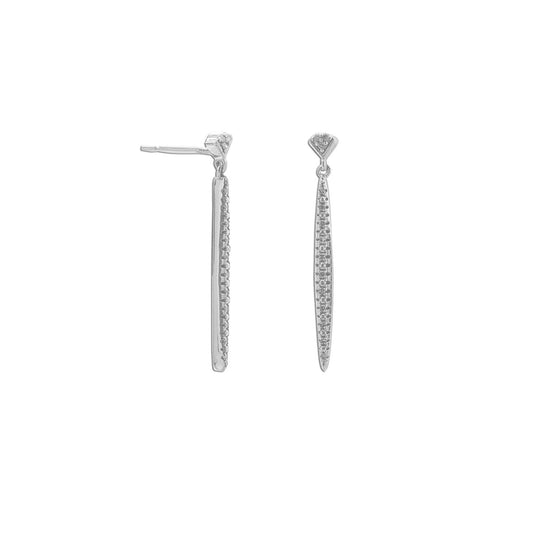Rhodium Plated Vertical Bar Post Earrings with Diamonds freeshipping - Higher Class Elegance