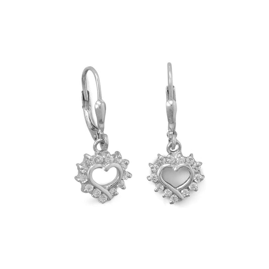 Rhodium Plated Cutout CZ Heart Lever Earrings freeshipping - Higher Class Elegance