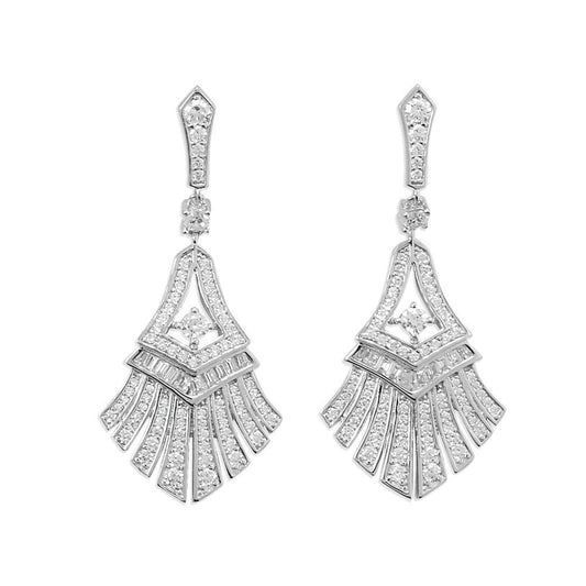 Rhodium Plated CZ Fan-Shaped Skirt Earrings freeshipping - Higher Class Elegance