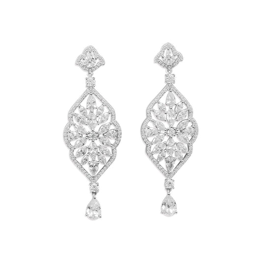 Rhodium Plated Marquise CZ Dangle Earring freeshipping - Higher Class Elegance