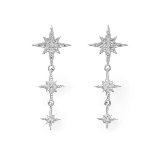 Rhodium Plated CZ Star Drop Earrings freeshipping - Higher Class Elegance