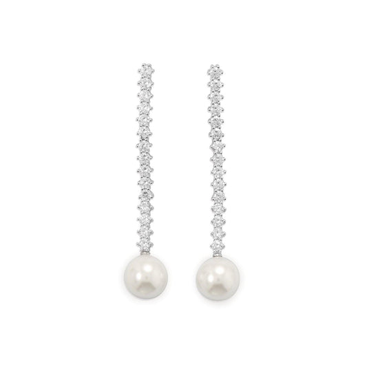 Rhodium Plated CZ and Simulated Pearl Drop Earrings freeshipping - Higher Class Elegance