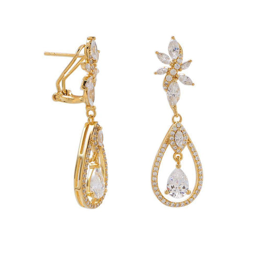 14 Karat Gold Plated CZ Cluster Dangle Earrings freeshipping - Higher Class Elegance