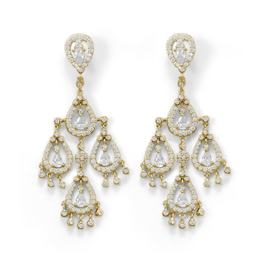 14 Karat Gold Plated CZ Pear Chandelier Earrings freeshipping - Higher Class Elegance