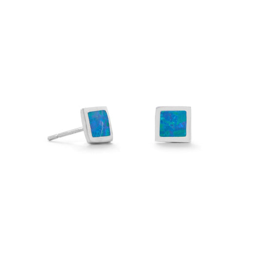 Square Blue Synthetic Opal Stud Earrings freeshipping - Higher Class Elegance