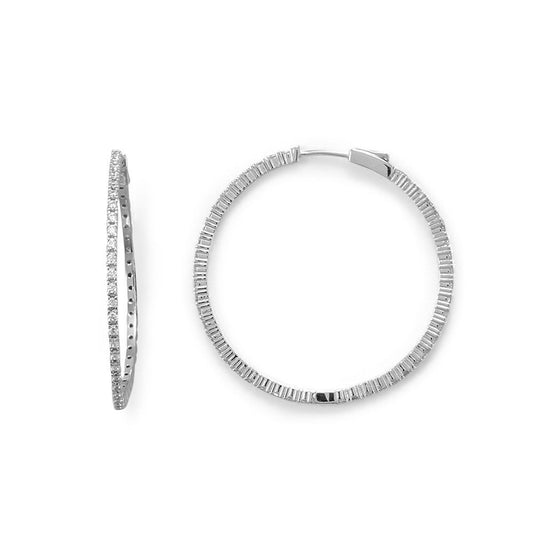 Rhodium Plated CZ 40mm Click Hoop Earrings freeshipping - Higher Class Elegance