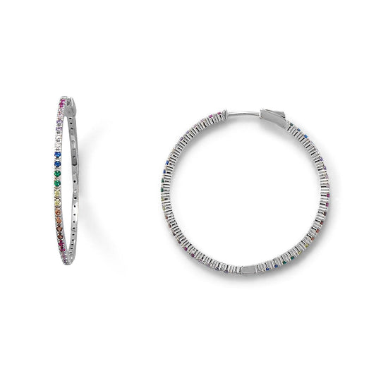 Rhodium Plated Multi Color CZ 40mm Click Hoop Earrings freeshipping - Higher Class Elegance