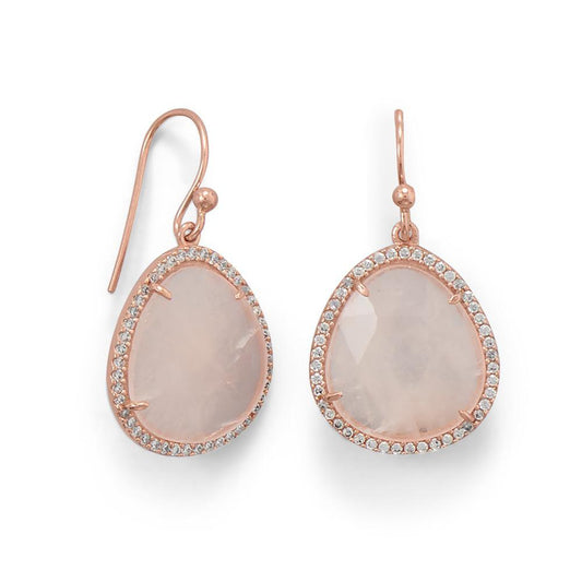 14K Rose Gold Plated Rose Quartz and CZ Earrings freeshipping - Higher Class Elegance