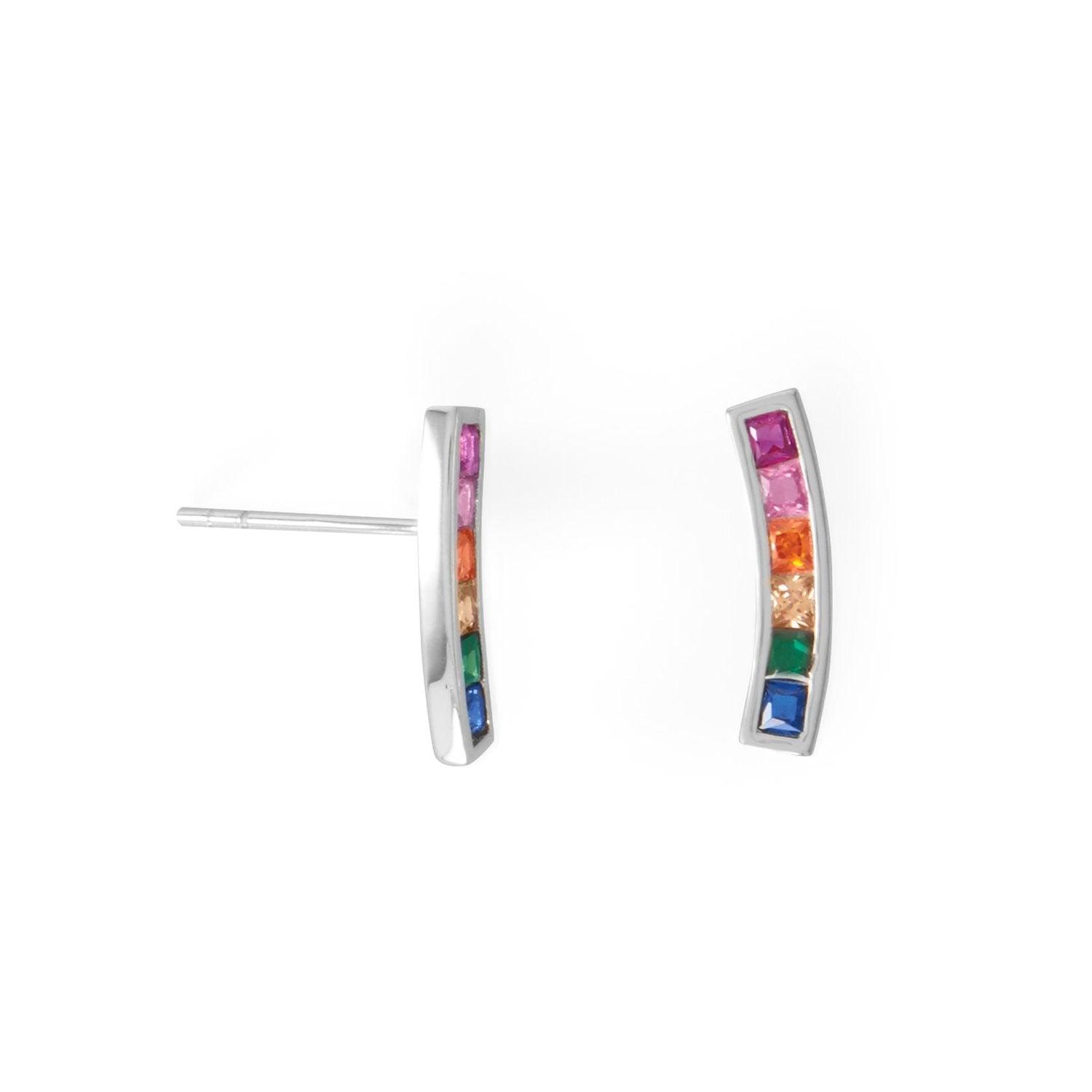 Rhodium Plated Rainbow CZ Earrings freeshipping - Higher Class Elegance