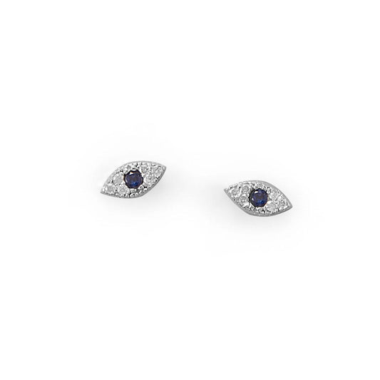 Blue CZ Evil Eye Stud Earrings freeshipping - Higher Class Elegance