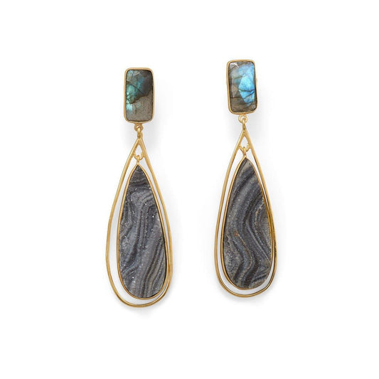 14 Karat Gold Plated Labradorite and Desert Druzy Earrings freeshipping - Higher Class Elegance