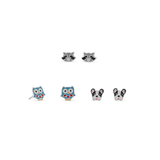 Owl, Raccoon and Dog Earring Set freeshipping - Higher Class Elegance