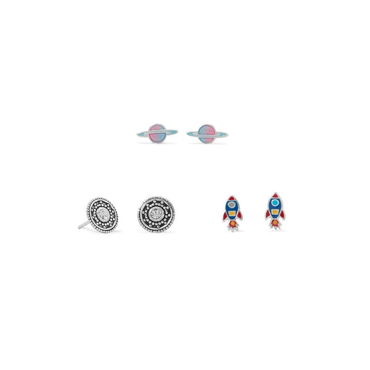 Rocket, Planet and Disc Earring Set freeshipping - Higher Class Elegance