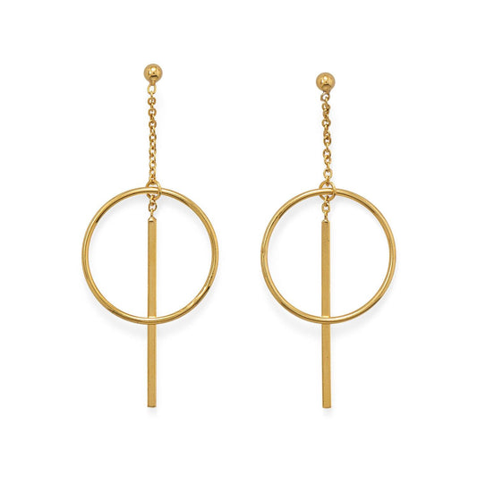 14 Karat Gold Plated Long Bar w/Circle Post Earrings freeshipping - Higher Class Elegance