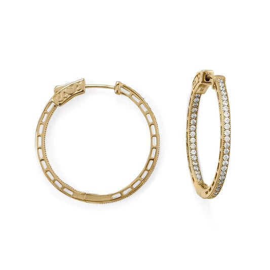 14 Karat Gold Plated Round In/Out CZ Hoop Earrings freeshipping - Higher Class Elegance