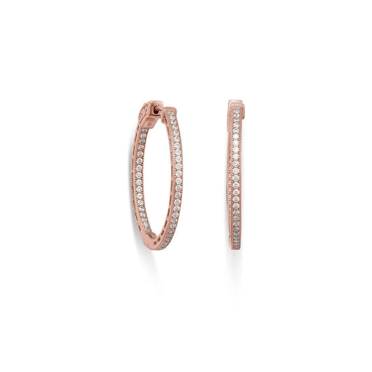 14 Karat Rose Gold Plated Round In/Out CZ Hoop Earrings freeshipping - Higher Class Elegance