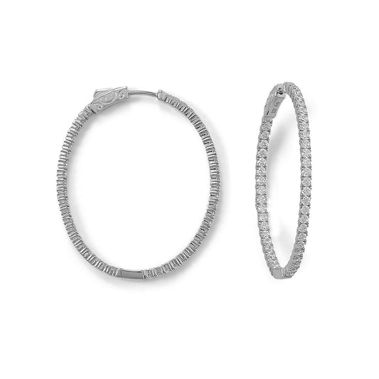 Rhodium Plated Oval In/Out CZ Hoop Earrings freeshipping - Higher Class Elegance