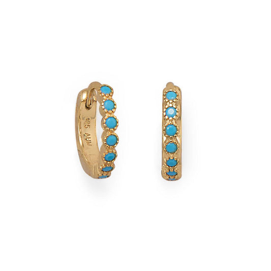 14 Karat Gold Plated Turquoise CZ Hoop Earrings freeshipping - Higher Class Elegance