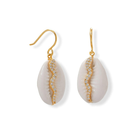 Sparkling Serpent! 14 Karat Gold Plated Shell and CZ Snake Earrings freeshipping - Higher Class Elegance