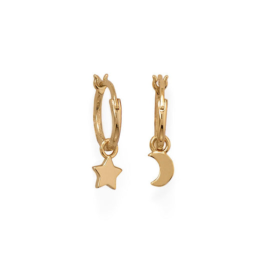 14 Karat Gold Plated Moon and Star Charm Hoop Earrings freeshipping - Higher Class Elegance