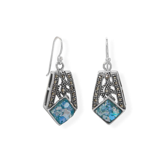 Oxidized Marcasite and Roman Glass Earrings freeshipping - Higher Class Elegance