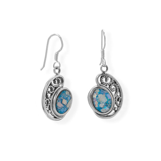 Oxidized Paisley Shape Roman Glass Earrings freeshipping - Higher Class Elegance