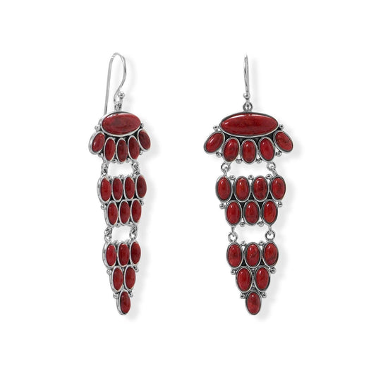 Tiered Dyed Red Coral Earring freeshipping - Higher Class Elegance