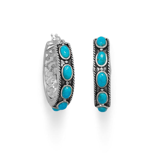 Ornate Oxidized Turquoise Hoop Earrings freeshipping - Higher Class Elegance
