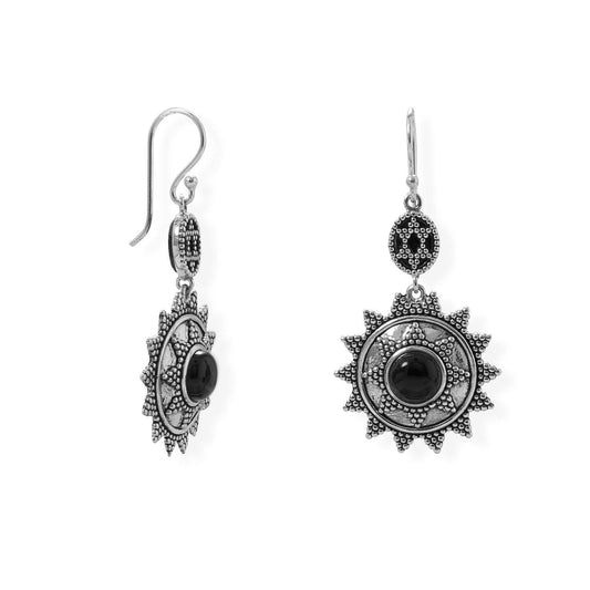 Oxidized Beaded Sun Design Black Onyx Earring freeshipping - Higher Class Elegance
