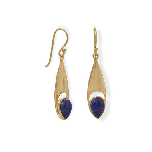 14 Karat Gold Plated Pear Shaped Lapis Earrings freeshipping - Higher Class Elegance