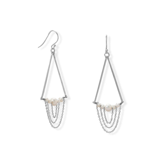 Not Your Mother's Pearls! Cultured Freshwater Pearl and Bar Chain Drop Earring freeshipping - Higher Class Elegance