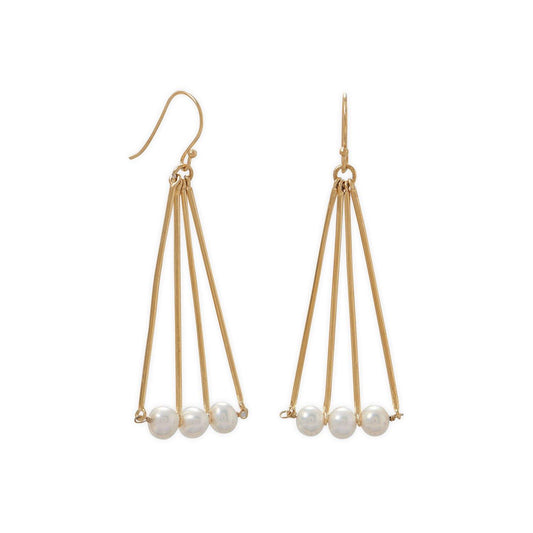 14 Karat Gold Plated Geometric and Cultured Freshwater Pearl Earring freeshipping - Higher Class Elegance