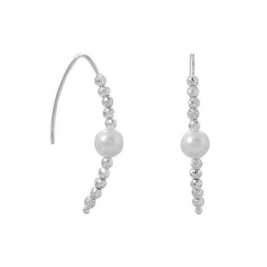 Diamond Cut Bead and Pearl Wire Earring freeshipping - Higher Class Elegance