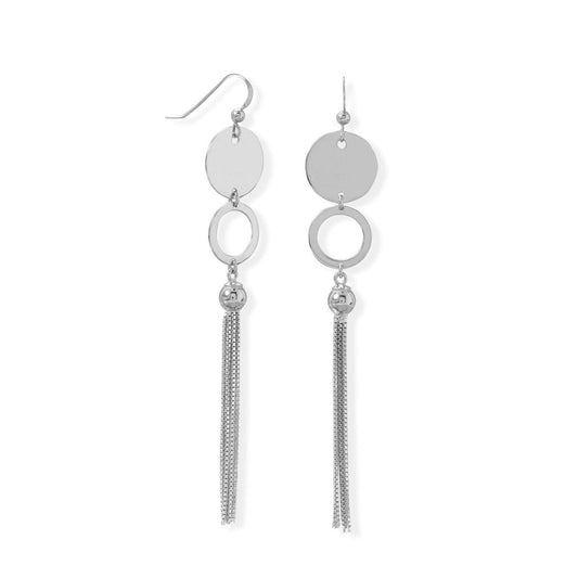 Tassel-tastic! Rhodium Plated Disk and Circle Long Tassel Earring freeshipping - Higher Class Elegance
