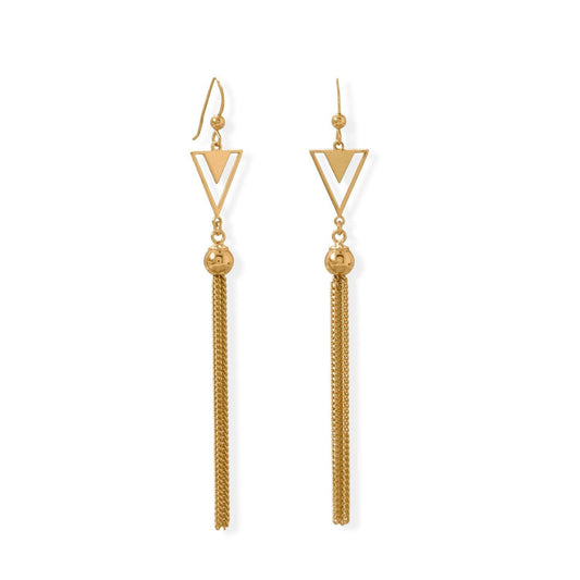 Totally Tassel! 14 Karat Gold Plated Triangle and Tassel Earring freeshipping - Higher Class Elegance