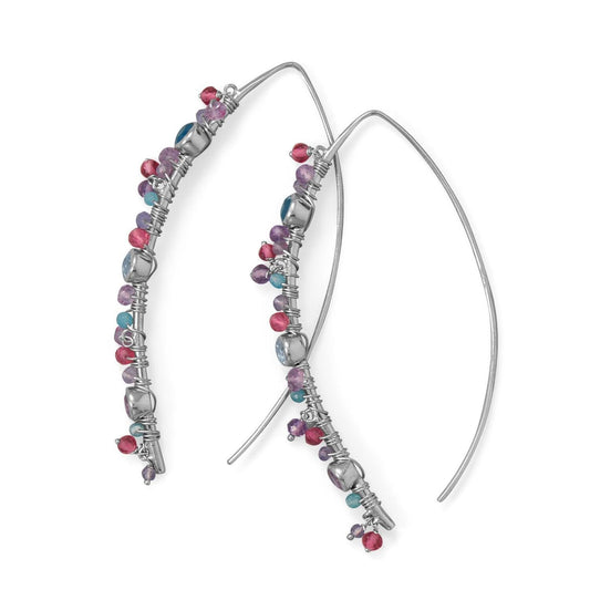 Rhodium Plated Marquis Wire Beaded Earring freeshipping - Higher Class Elegance