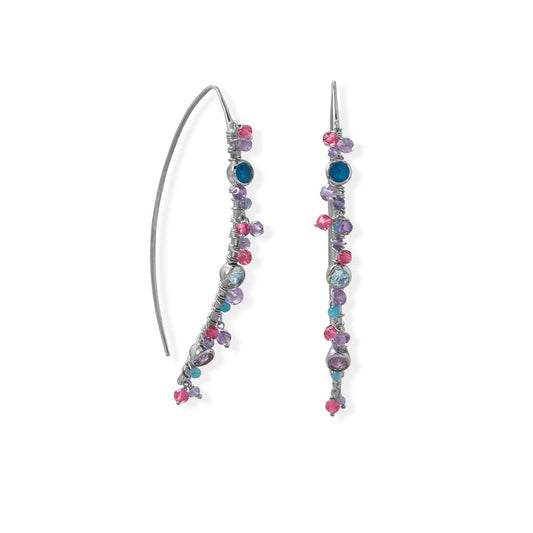 Rhodium Plated Marquis Wire Beaded Earring freeshipping - Higher Class Elegance