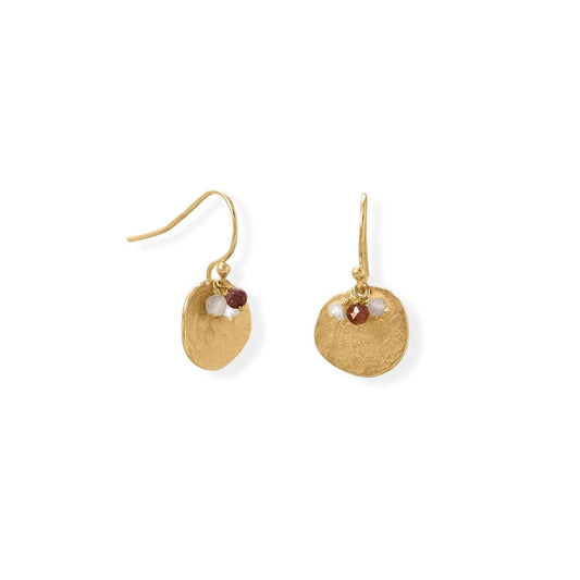 Glimmering Garnet! 14 Karat Gold Plated Garnet, Labradorite and Pearl Disk Earring freeshipping - Higher Class Elegance