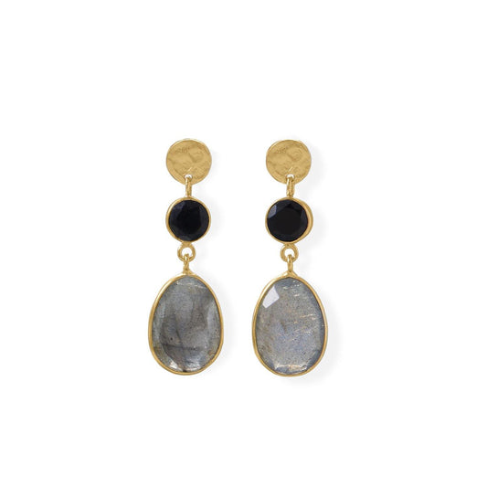 14 Karat Gold Plated Black Onyx and Labradorite Post Earring freeshipping - Higher Class Elegance