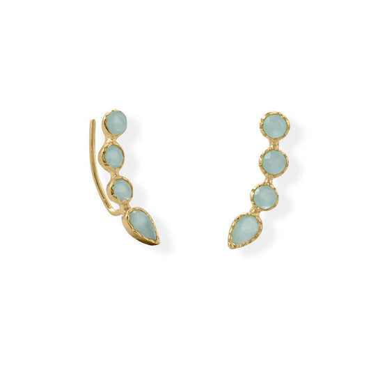 14 Karat Gold Plated Aqua Chalcedony Ear Climber freeshipping - Higher Class Elegance