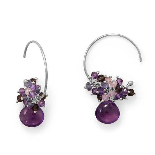 Plum Perfect! Rhodium Plated Multi Stone Beaded Wire Earring freeshipping - Higher Class Elegance
