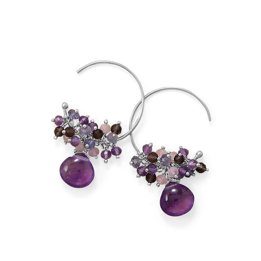 Plum Perfect! Rhodium Plated Multi Stone Beaded Wire Earring freeshipping - Higher Class Elegance